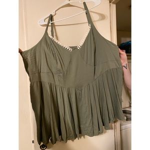 Olive green matte satin tank top.